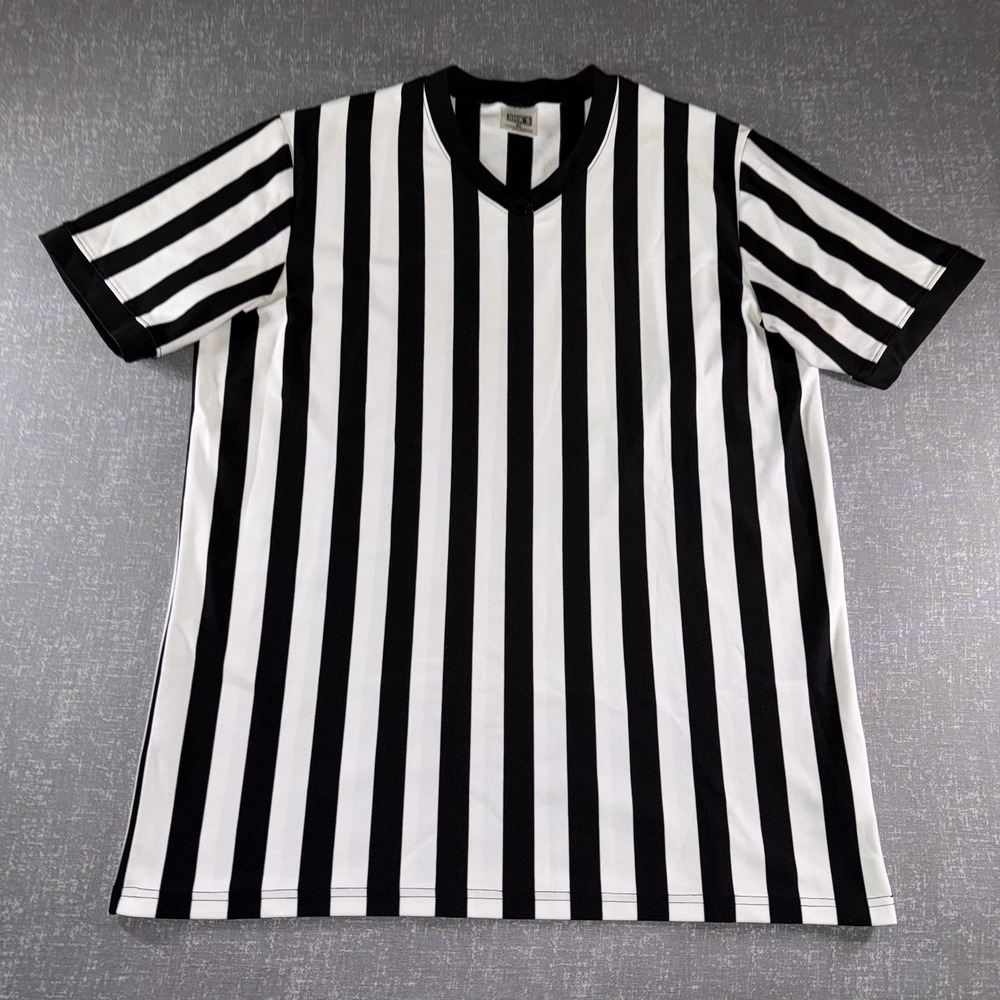 Dick's Sporting Goods Shirt Mens XL Black White Stripe Referee V Neck Jersey - Picture 2 of 8